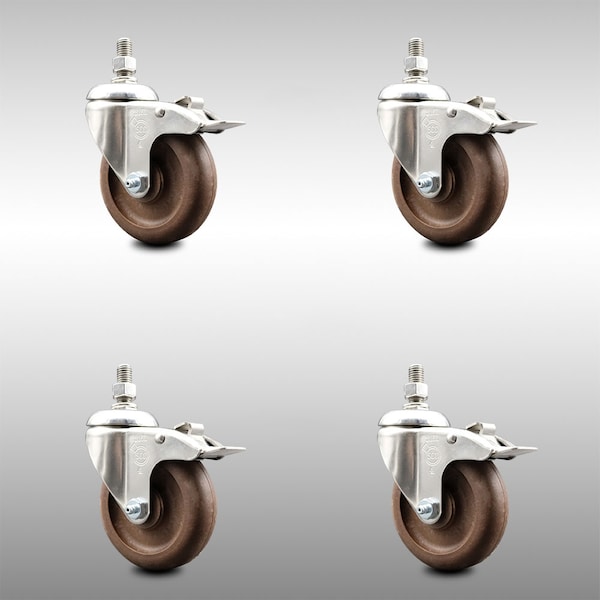 Service Caster 4 Inch 316SS High Temp Glass Filled Nylon 10mm Stem Caster Set Lock Brake SCC-SS316TSTTL20S414-GFNSHT-M1015-4 - main